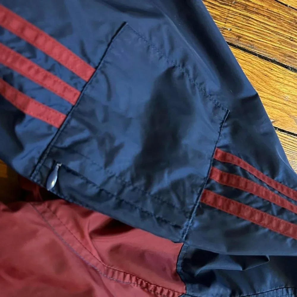 Vintage Y2K 2000 Adidas Men Burgundy Maroon‎ 3 Stripe Windbreaker Track Jacket
